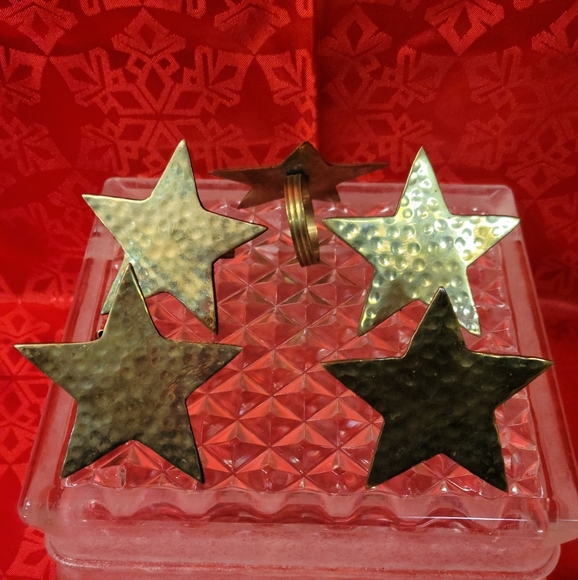Star Brass Napkin Ring Holders W/some Patina Mid-century Set Of 4 Vintage - Picture 1 of 7